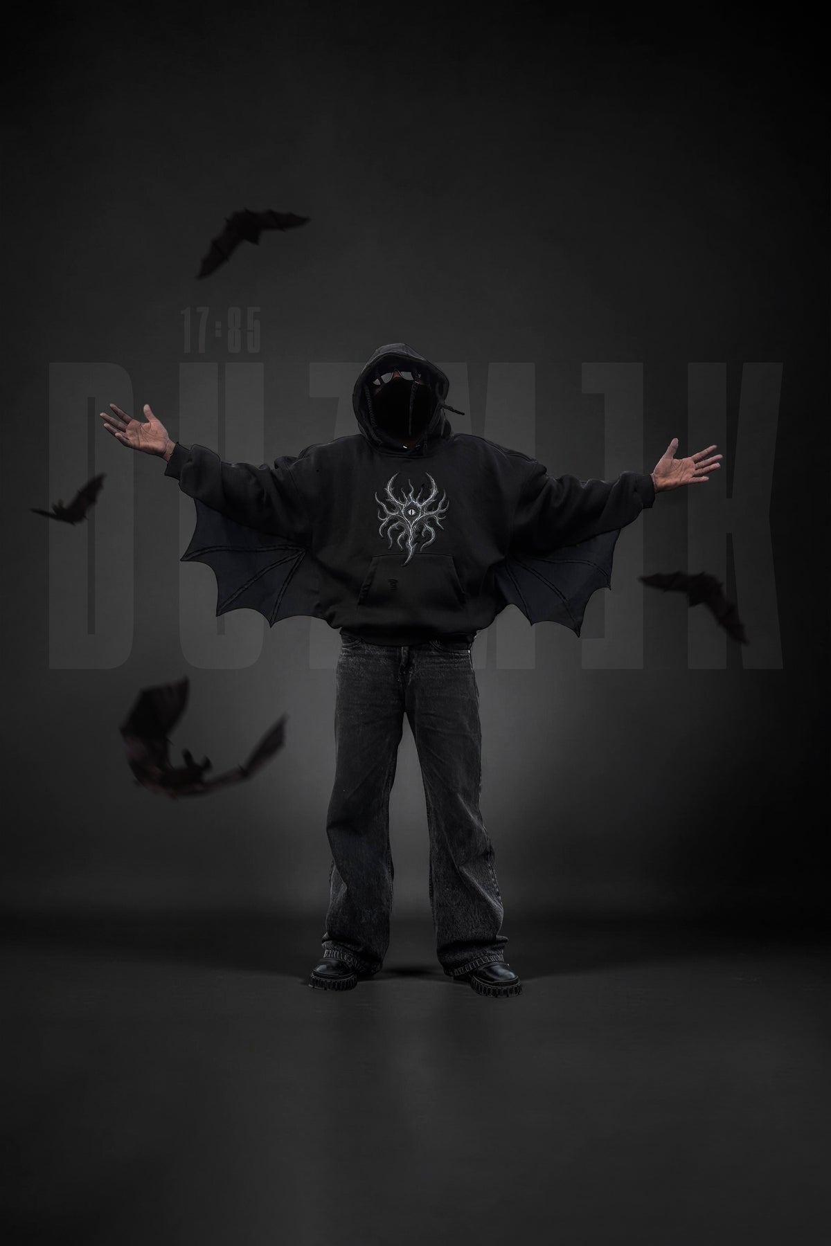 BLACK WALKER BAGGY GOTHIC HOODIE | 1OF1